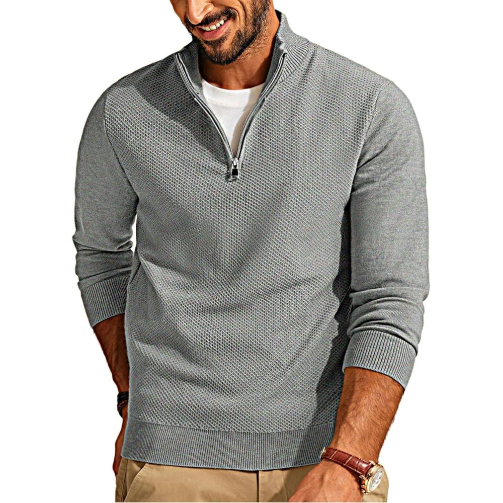 imagePJ PAUL JONES Mens Quarter Zip Pullover Sweaters Casual Slim Fit Lightweight Knit SweaterGrey
