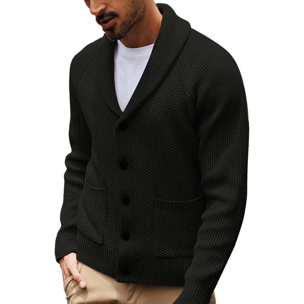 imagePJ PAUL JONES Mens Shawl Collar Cardigan Sweaters Knit Textured Sweater Button Down CardigansBlack