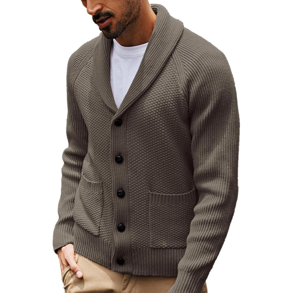 imagePJ PAUL JONES Mens Shawl Collar Cardigan Sweaters Knit Textured Sweater Button Down CardigansDlight Khaki