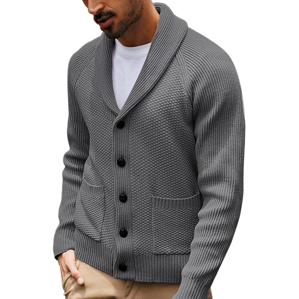 imagePJ PAUL JONES Mens Shawl Collar Cardigan Sweaters Knit Textured Sweater Button Down CardigansGrey