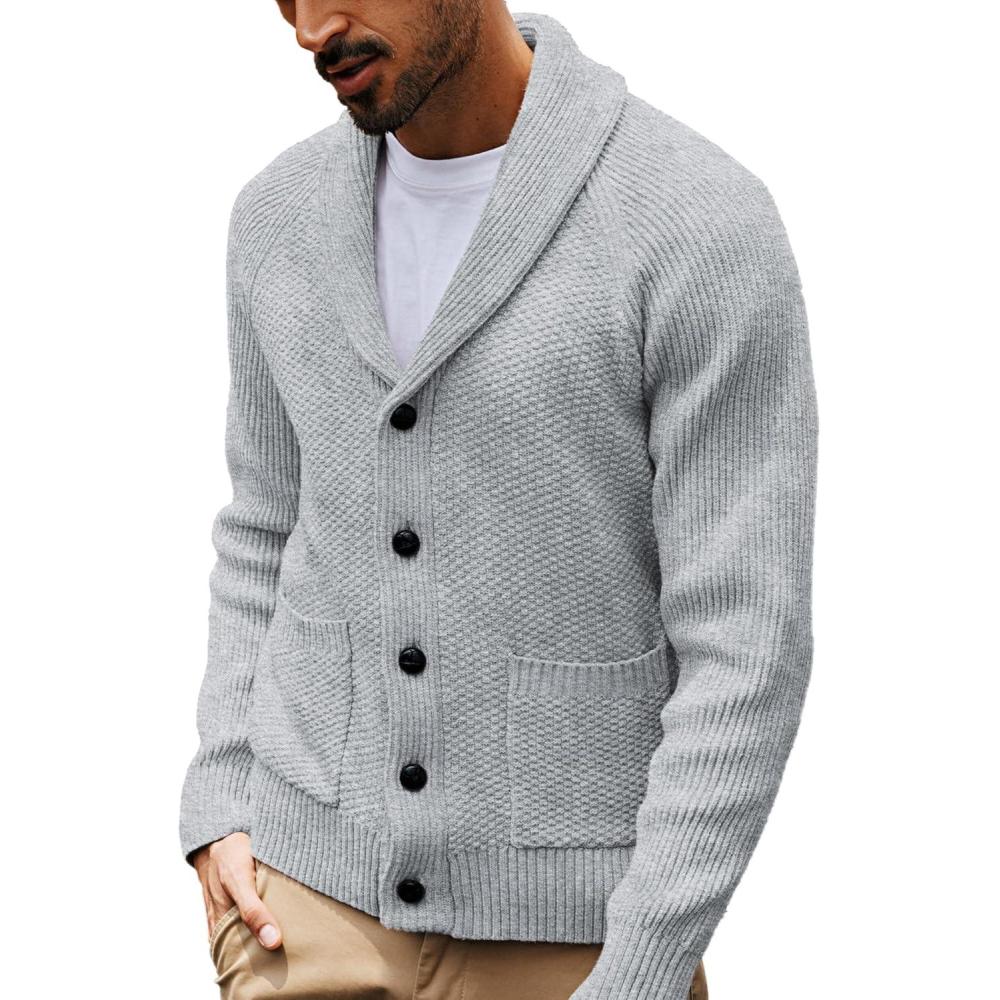 imagePJ PAUL JONES Mens Shawl Collar Cardigan Sweaters Knit Textured Sweater Button Down CardigansLight Grey