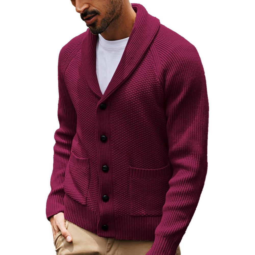 imagePJ PAUL JONES Mens Shawl Collar Cardigan Sweaters Knit Textured Sweater Button Down CardigansRed