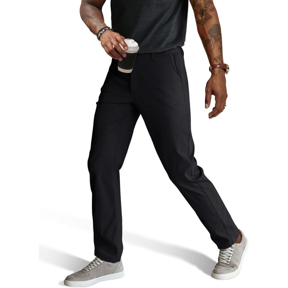 imagePJ PAUL JONES Mens Stretch Golf Pants Quick Dry Lightweight Casual Pants with PocketsBlack