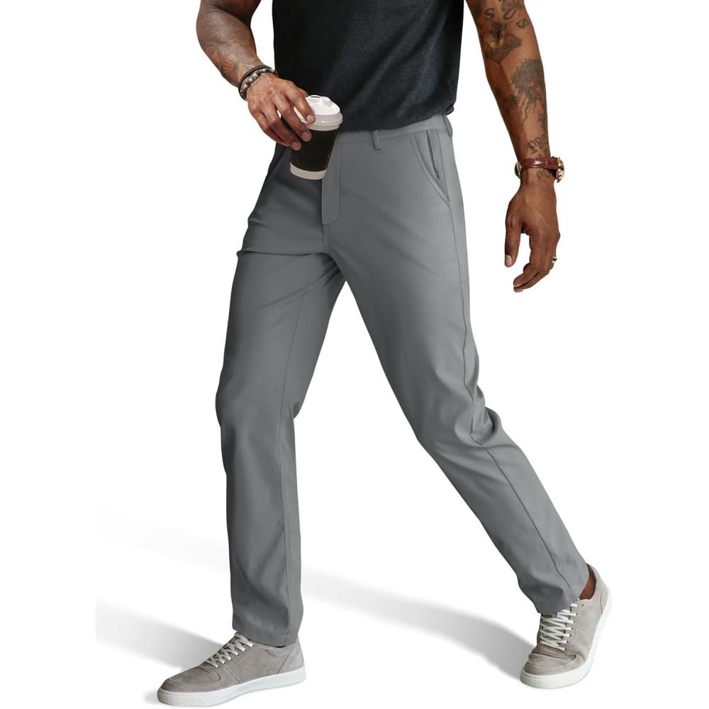 imagePJ PAUL JONES Mens Stretch Golf Pants Quick Dry Lightweight Casual Pants with PocketsLight Grey