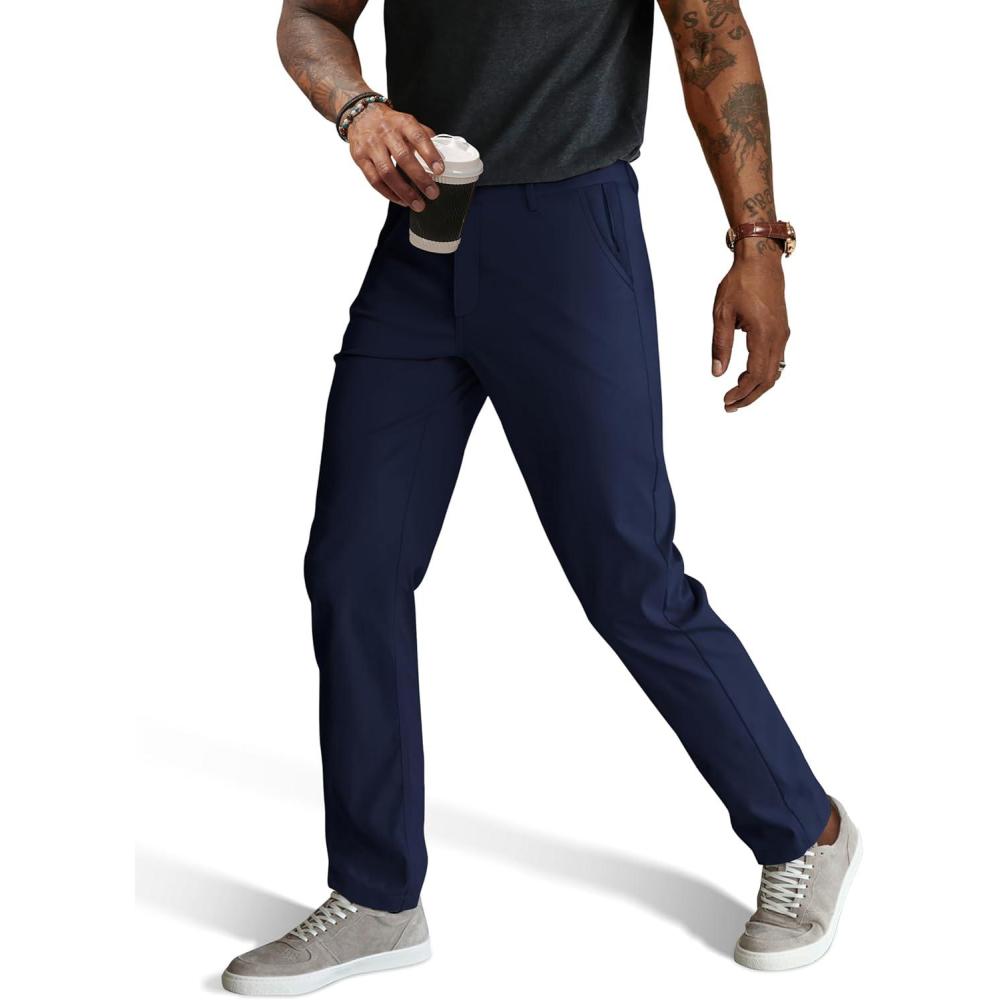 imagePJ PAUL JONES Mens Stretch Golf Pants Quick Dry Lightweight Casual Pants with PocketsNavy