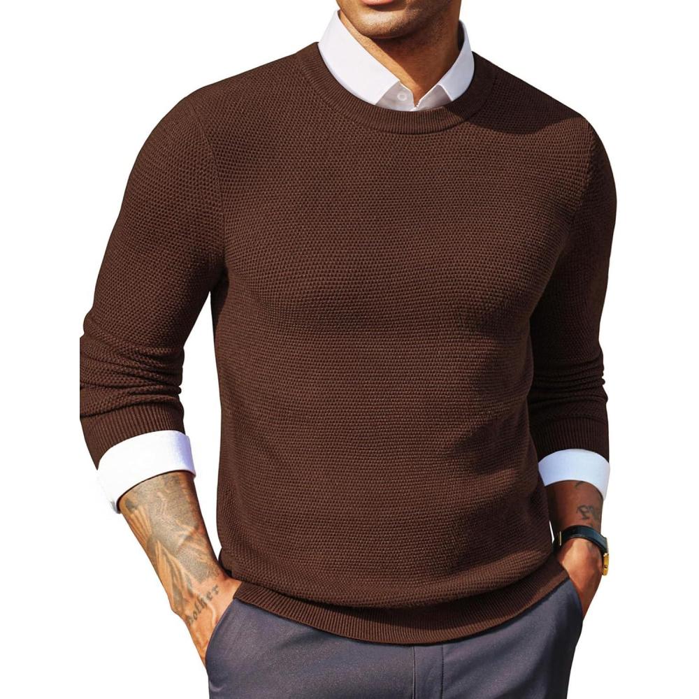 imagePJ PAUL JONES Mens Sweater Cable Knit Textured Solid Fall SweatersCoffee