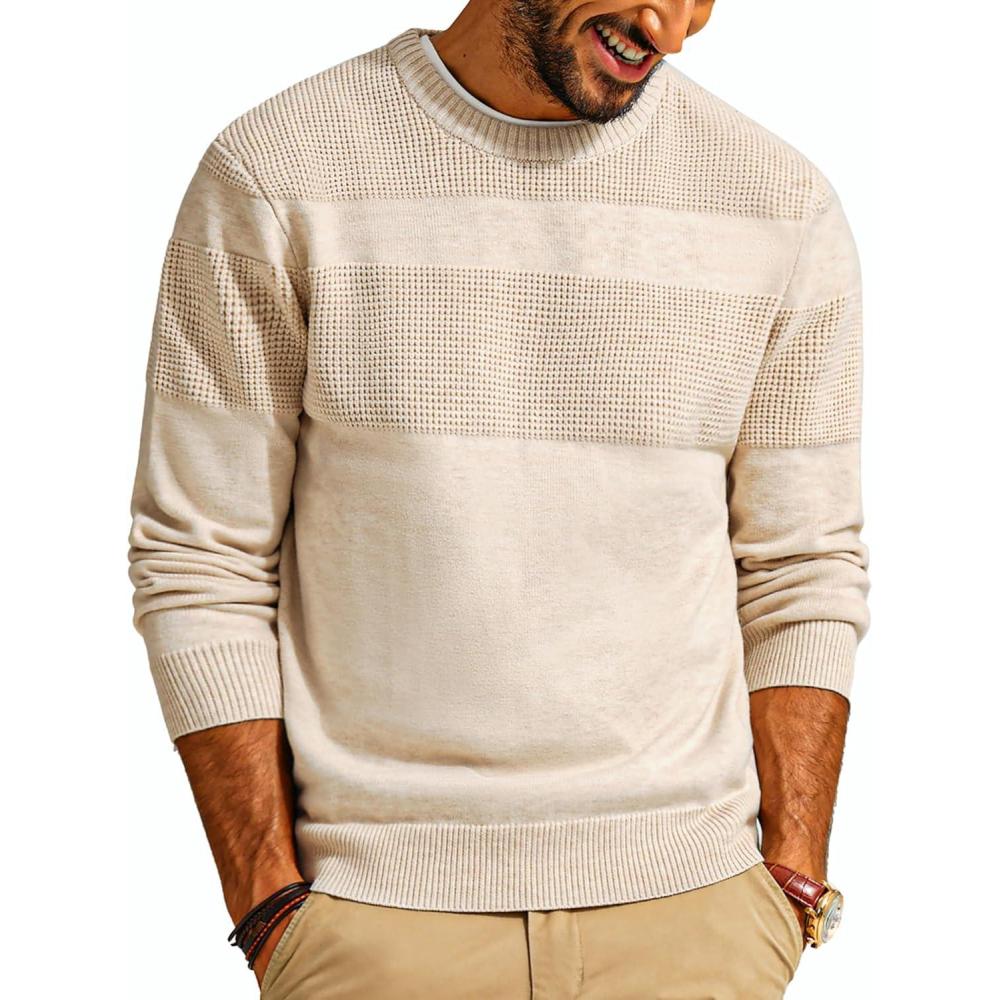 imagePJ PAUL JONES Mens Sweater Casual Crew Neck Pullover Textured Knit SweatersApricot