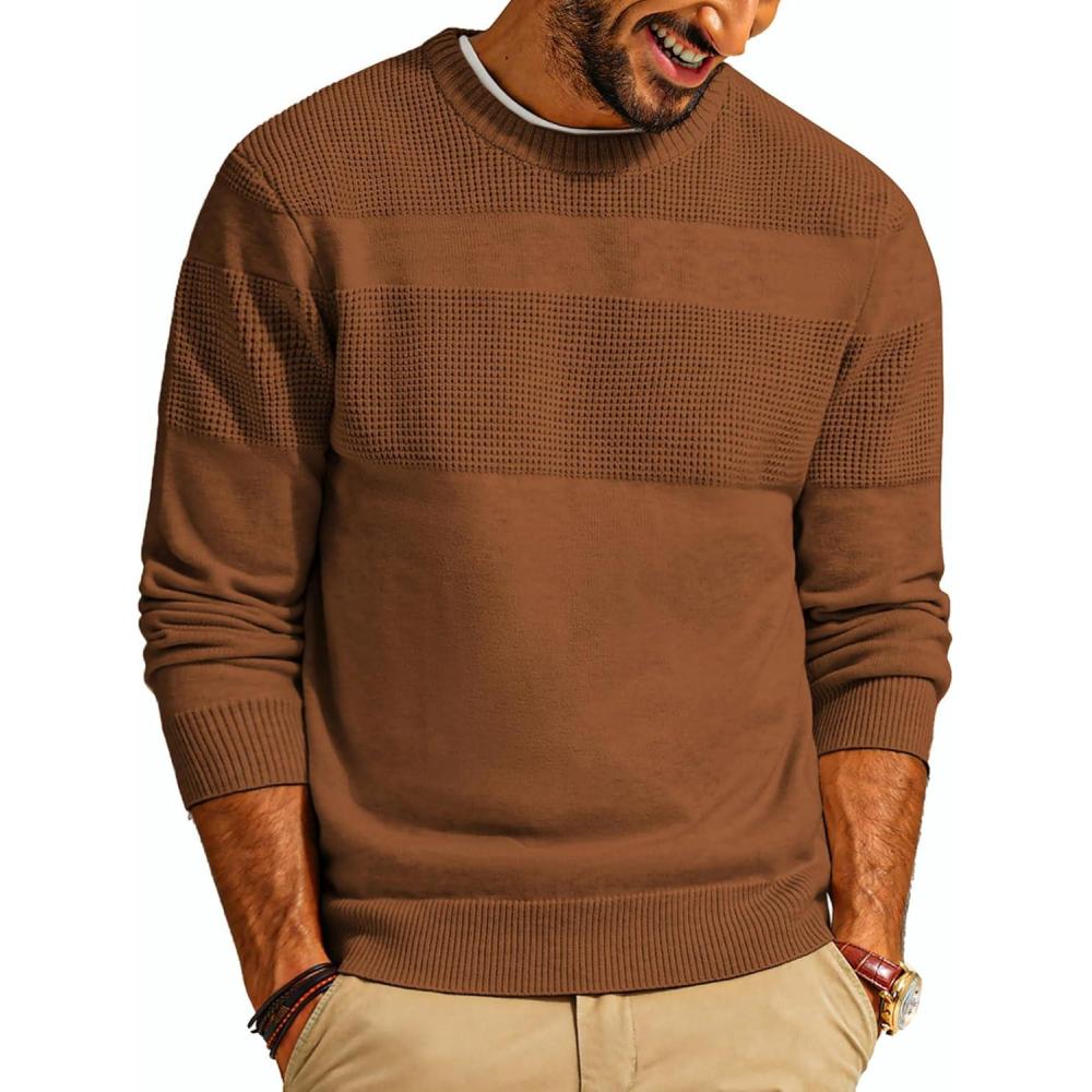 imagePJ PAUL JONES Mens Sweater Casual Crew Neck Pullover Textured Knit SweatersCoffee
