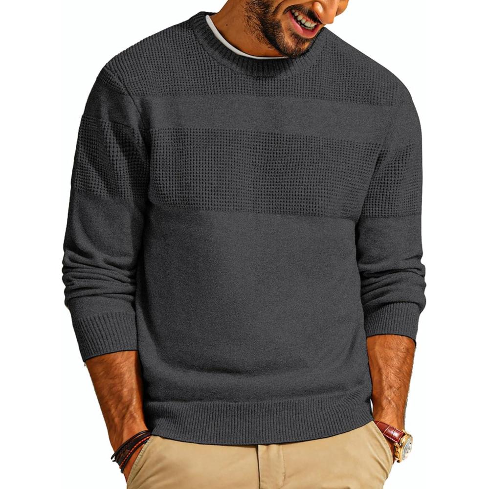 imagePJ PAUL JONES Mens Sweater Casual Crew Neck Pullover Textured Knit SweatersDark Gray