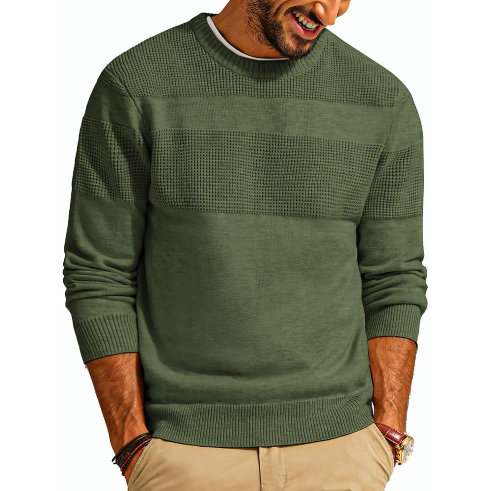 imagePJ PAUL JONES Mens Sweater Casual Crew Neck Pullover Textured Knit SweatersGreen