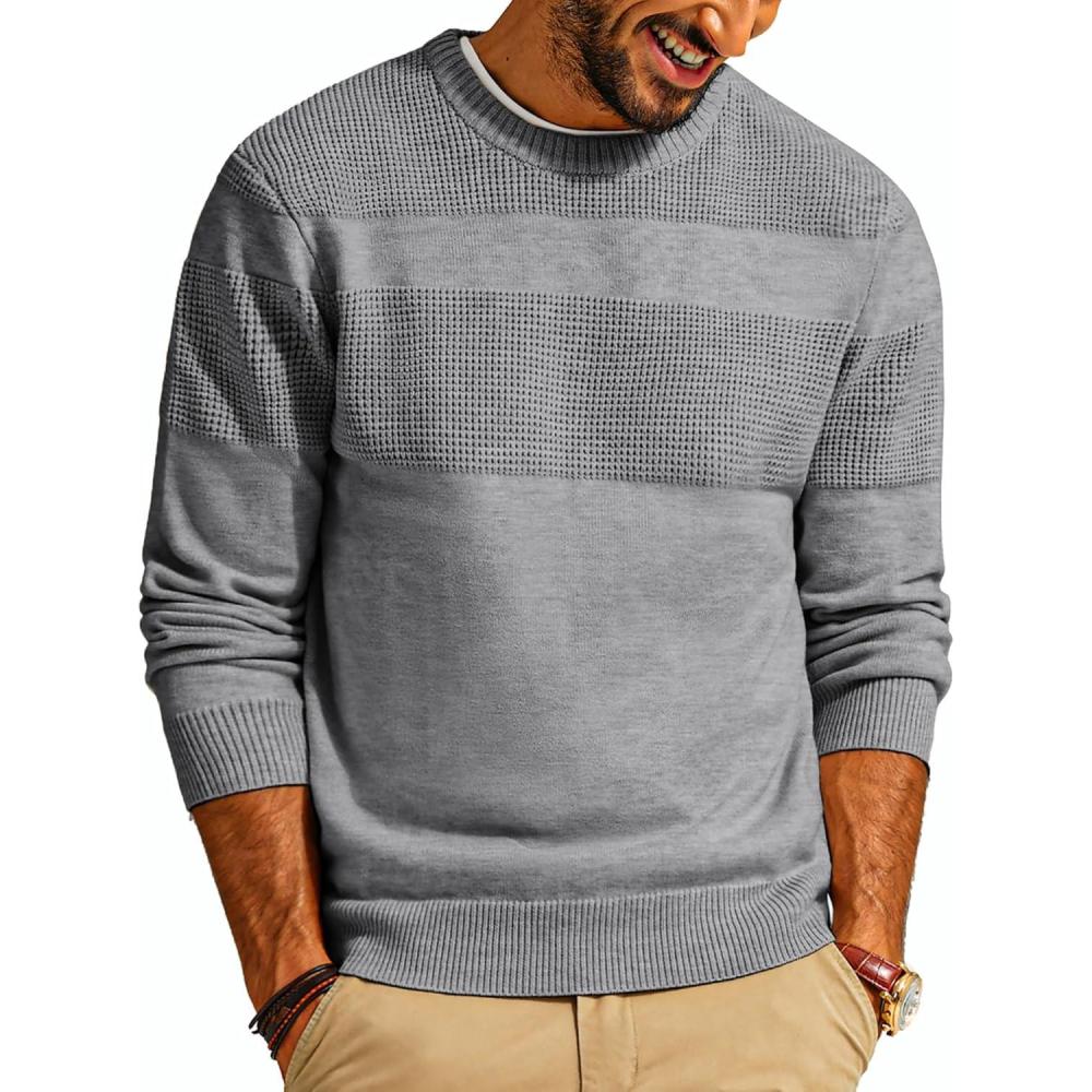 imagePJ PAUL JONES Mens Sweater Casual Crew Neck Pullover Textured Knit SweatersGrey