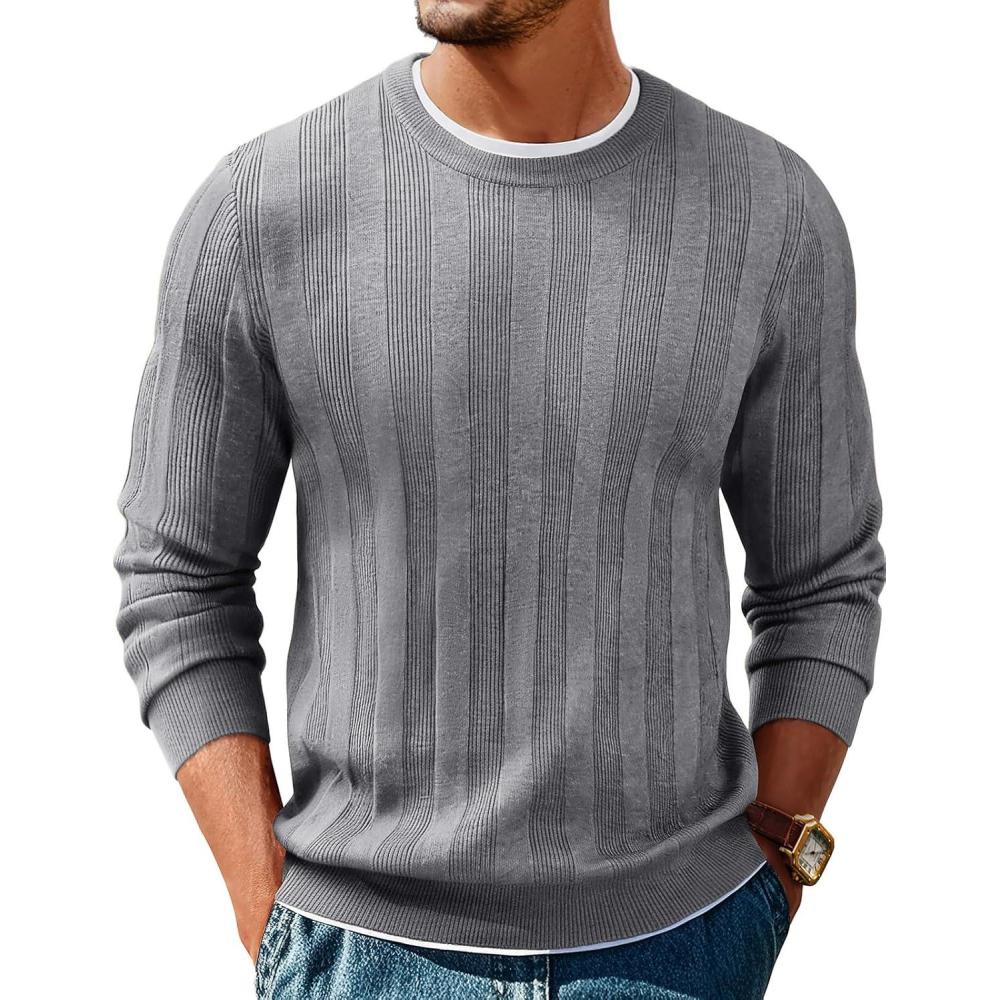 imagePJ PAUL JONES Mens Sweater Crew Neck Textured Long Sleeve Knitted Pullover SweatersGrey