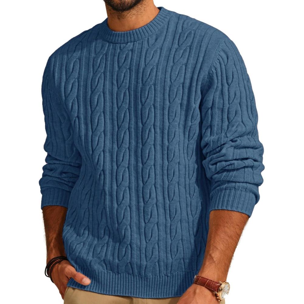 imagePJ PAUL JONES Mens Sweater Crewneck Cable Knit Pullover Sweater Casual Twist Textured SweatersGray Blue