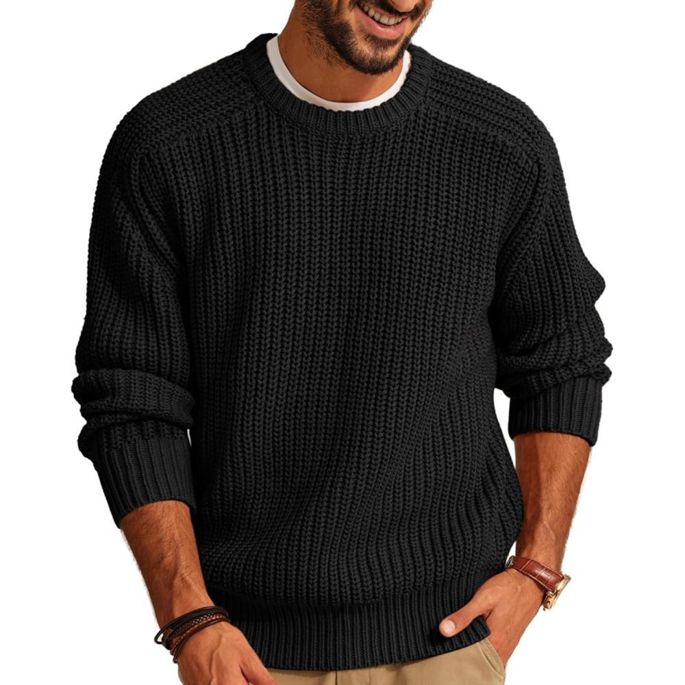 imagePJ PAUL JONES Mens Sweater Crewneck Knit Sweaters Casual Textured Pullover SweaterBlack