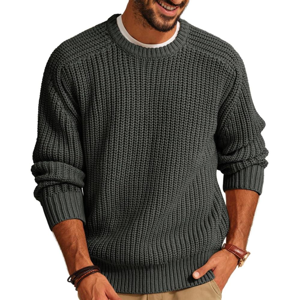 imagePJ PAUL JONES Mens Sweater Crewneck Knit Sweaters Casual Textured Pullover SweaterDark Gray