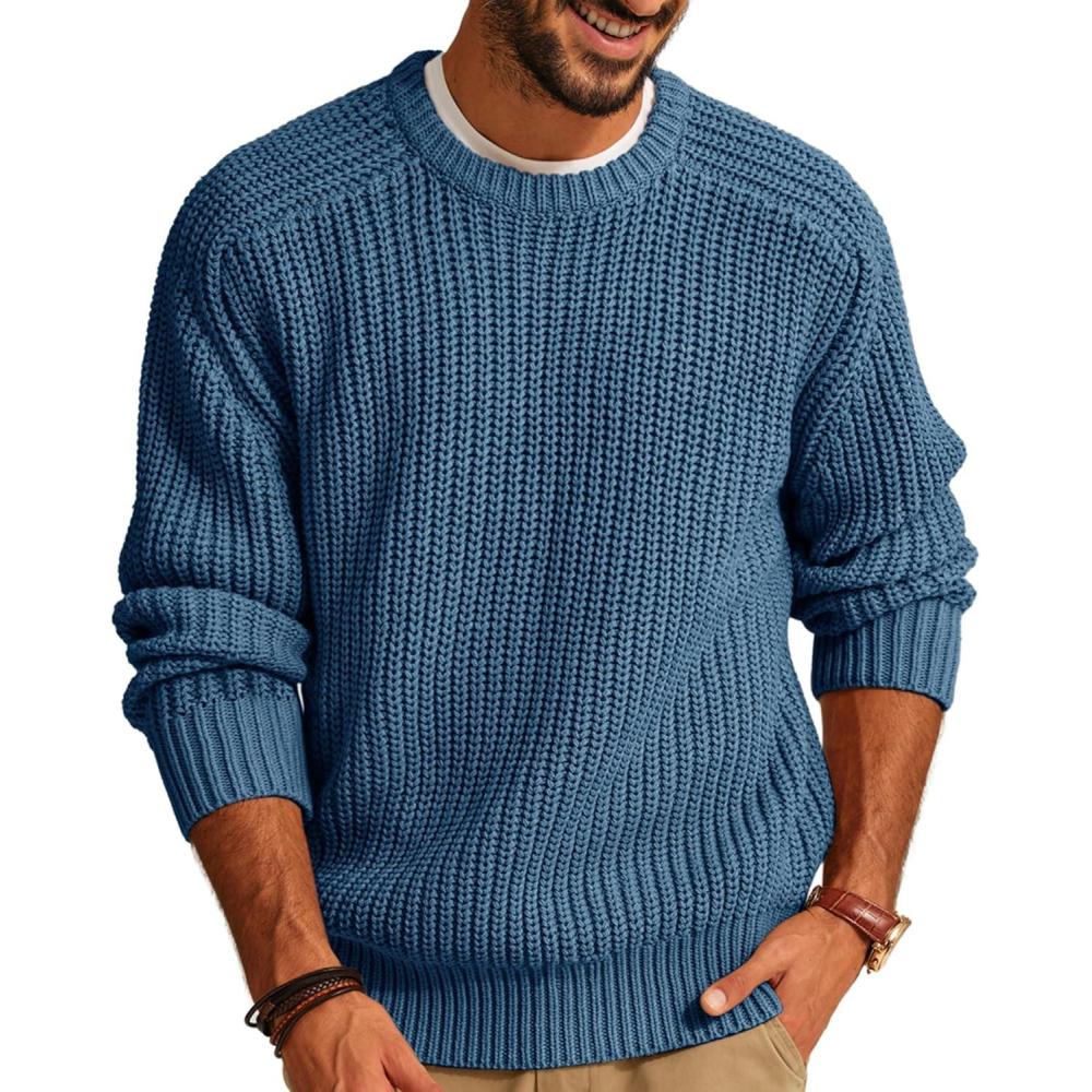 imagePJ PAUL JONES Mens Sweater Crewneck Knit Sweaters Casual Textured Pullover SweaterDenim Blue