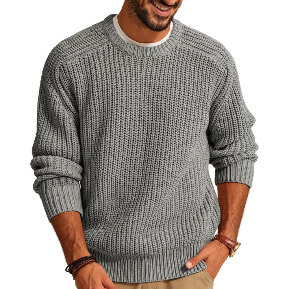 imagePJ PAUL JONES Mens Sweater Crewneck Knit Sweaters Casual Textured Pullover SweaterGray