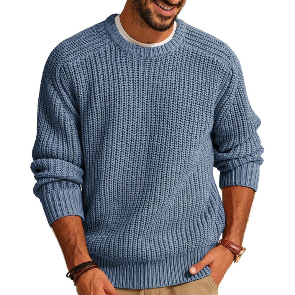 imagePJ PAUL JONES Mens Sweater Crewneck Knit Sweaters Casual Textured Pullover SweaterGray Blue