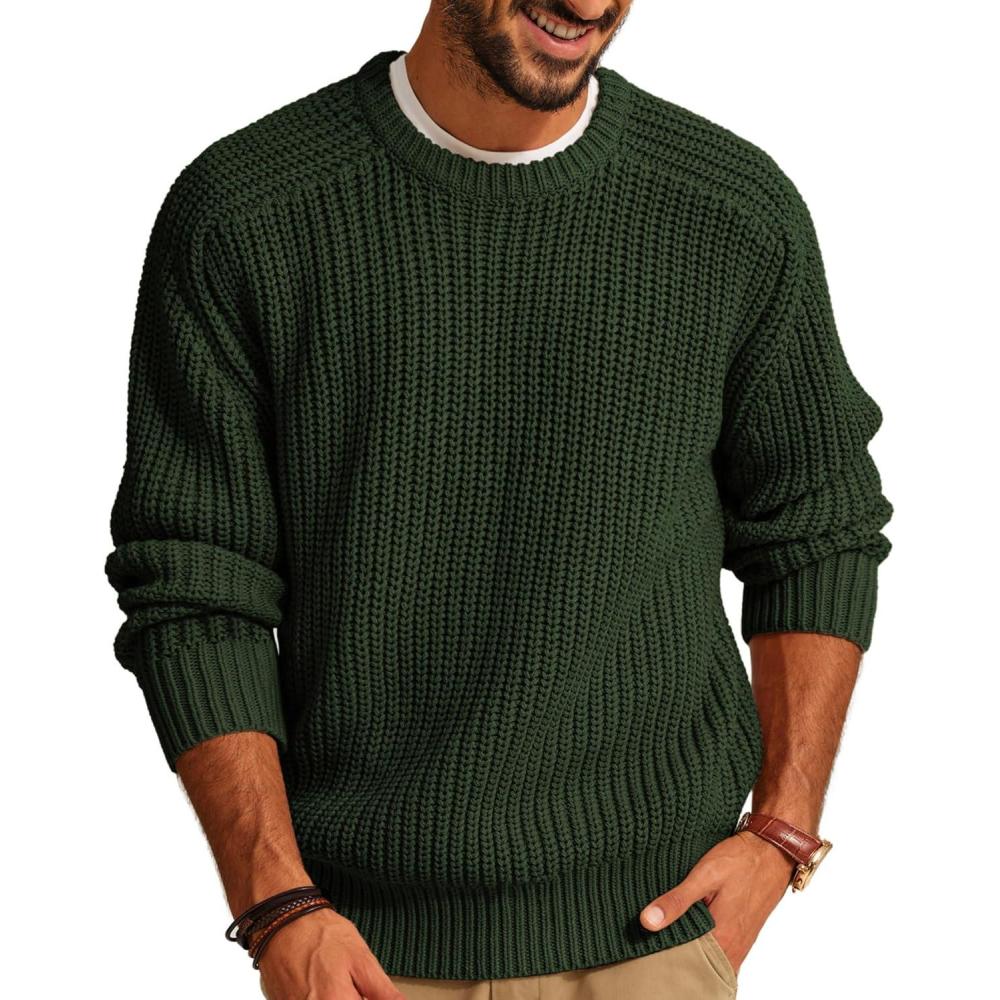 imagePJ PAUL JONES Mens Sweater Crewneck Knit Sweaters Casual Textured Pullover SweaterGreen