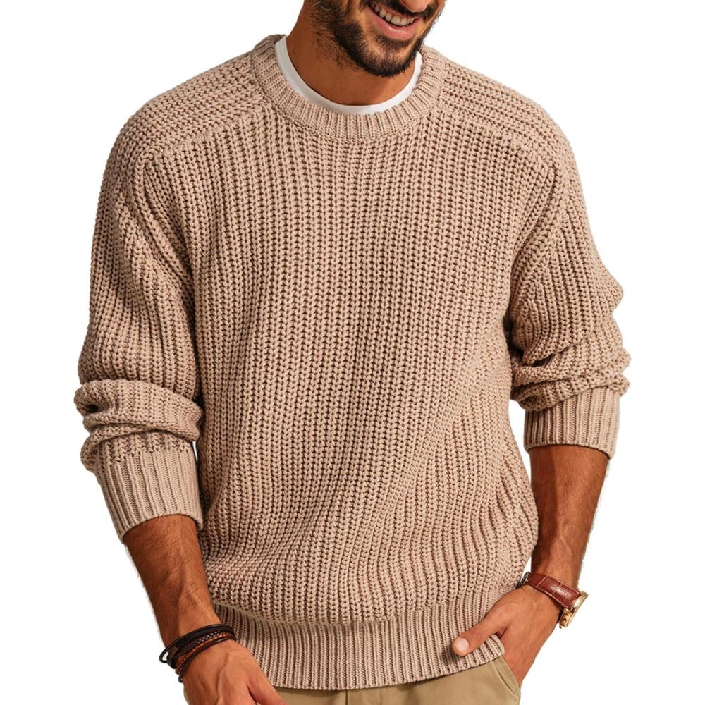 imagePJ PAUL JONES Mens Sweater Crewneck Knit Sweaters Casual Textured Pullover SweaterKhaki