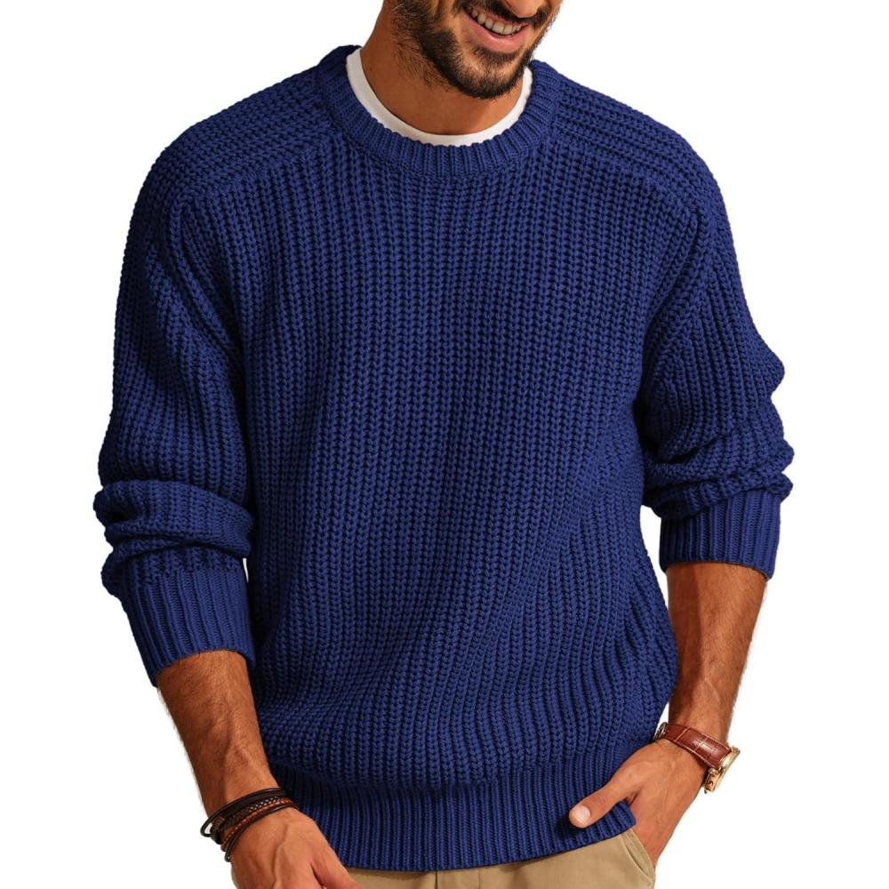 imagePJ PAUL JONES Mens Sweater Crewneck Knit Sweaters Casual Textured Pullover SweaterRoyal Blue