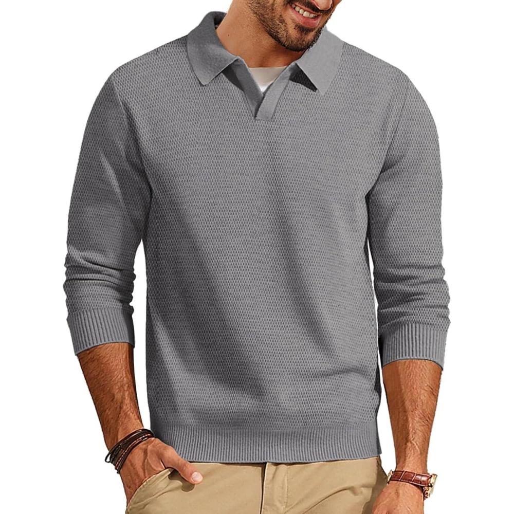 imagePJ PAUL JONES Mens Sweater Long Sleeve V Neck Pullover Sweater Knitted Textured SweaterDark Grey