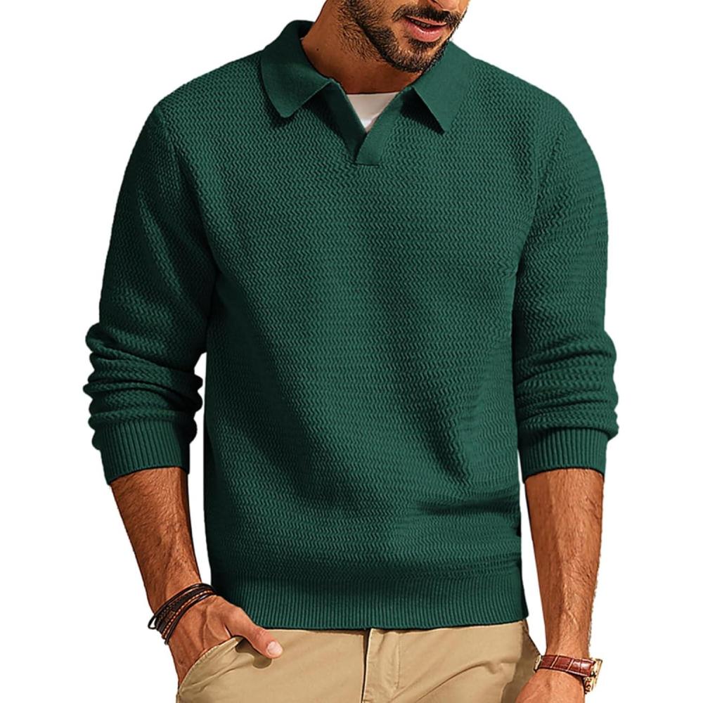 imagePJ PAUL JONES Mens Sweater V Neck Pullover Sweater Long Sleeve Cable Knit Textured SweaterAtrovirens
