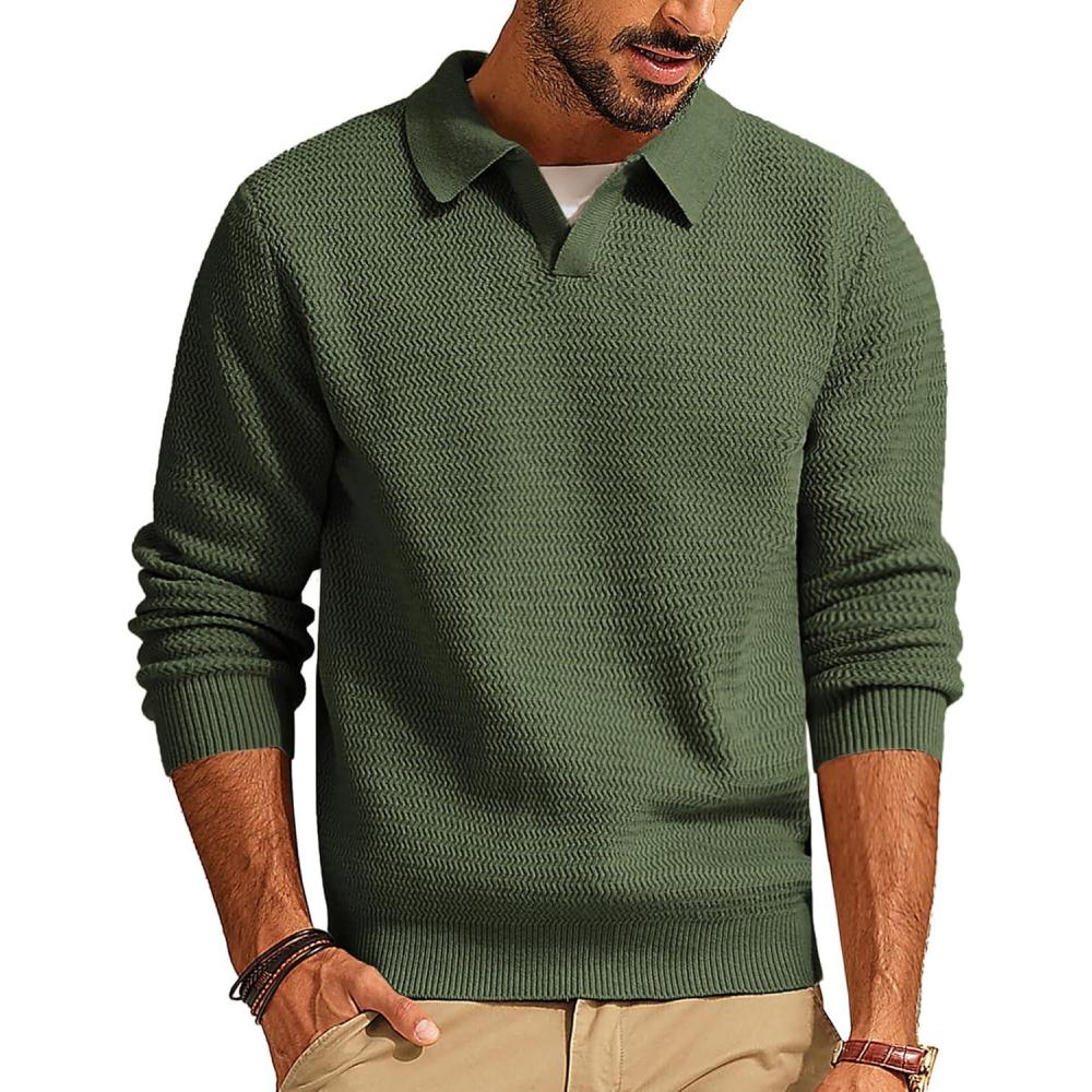 imagePJ PAUL JONES Mens Sweater V Neck Pullover Sweater Long Sleeve Cable Knit Textured SweaterDark Green