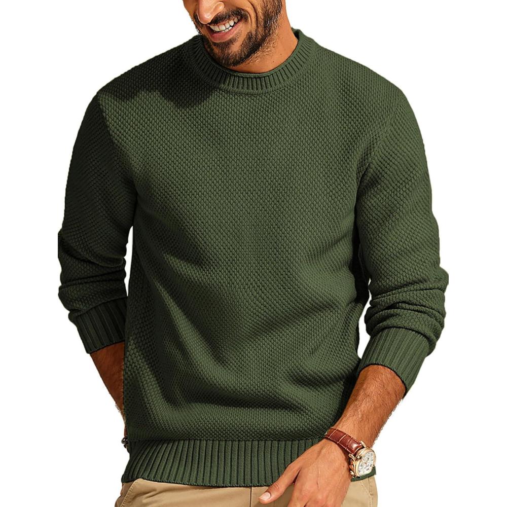 imagePJ PAUL JONES Mens Sweater Waffle Knit Crewneck Sweater Textured Long Sleeve PulloverAmy Green