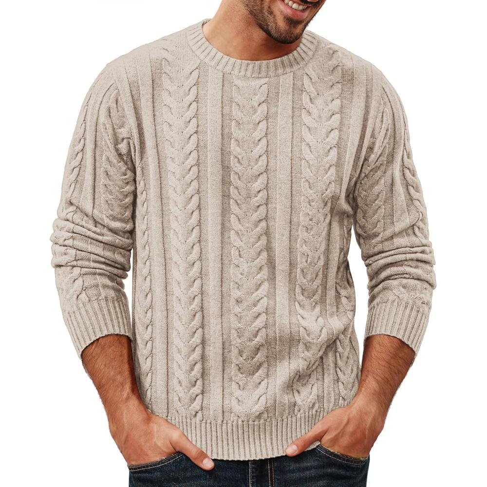 imagePJ PAUL JONES Mens Sweaters Casual Crewneck Cable Knit Pullover SweaterApricot