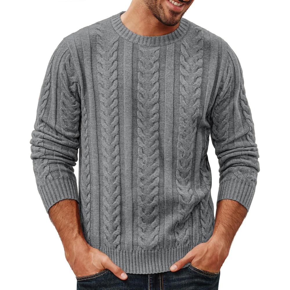 imagePJ PAUL JONES Mens Sweaters Casual Crewneck Cable Knit Pullover SweaterDark Grey