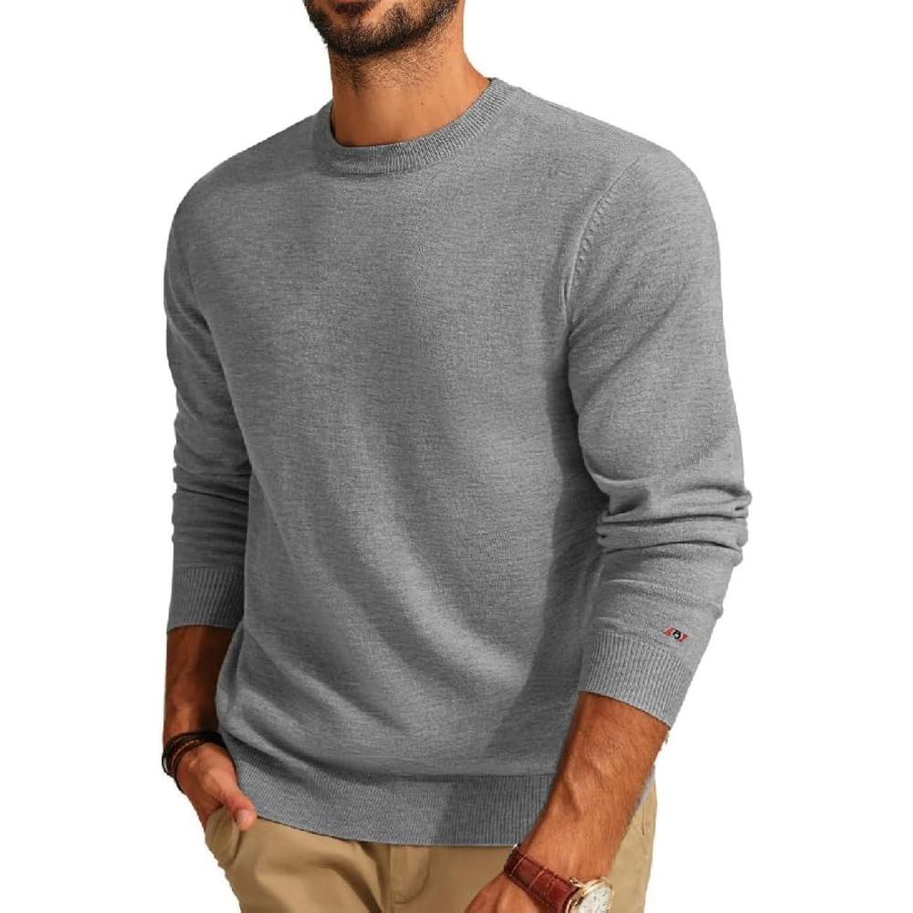 imagePJ PAUL JONES Mens Sweaters Crewneck Basic Lightweight Wool Blend Knitted Pullover Long Sleeve Shirts for MenSilve Grey