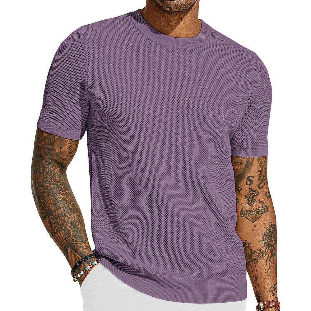 imagePJ PAUL JONES Mens TShirts Crew Neck Waffle Knit Shirt Short Sleeve Tee Shirts Fashion Casual Pullover TopsViolet