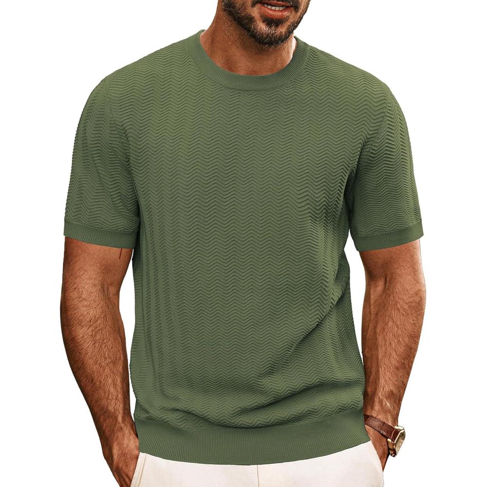 imagePJ PAUL JONES Mens TShirts Crewneck Short Sleeve Tee Textured Knit Pullover TopsGreen
