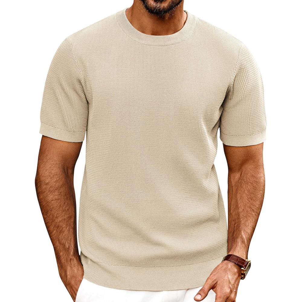 imagePJ PAUL JONES Mens TShirts Knit Short Sleeve Crewneck Shirt Casual Textured Pullover TeesApricot