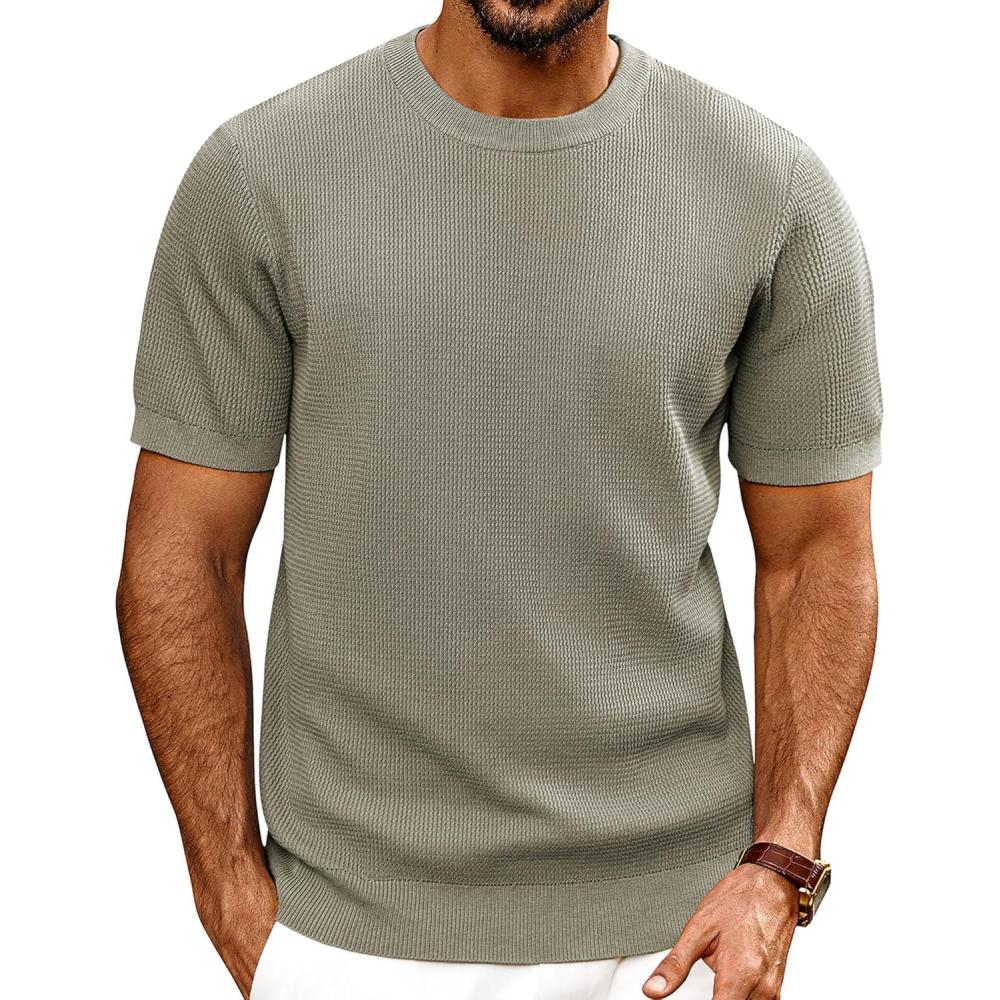 imagePJ PAUL JONES Mens TShirts Knit Short Sleeve Crewneck Shirt Casual Textured Pullover TeesLight Green