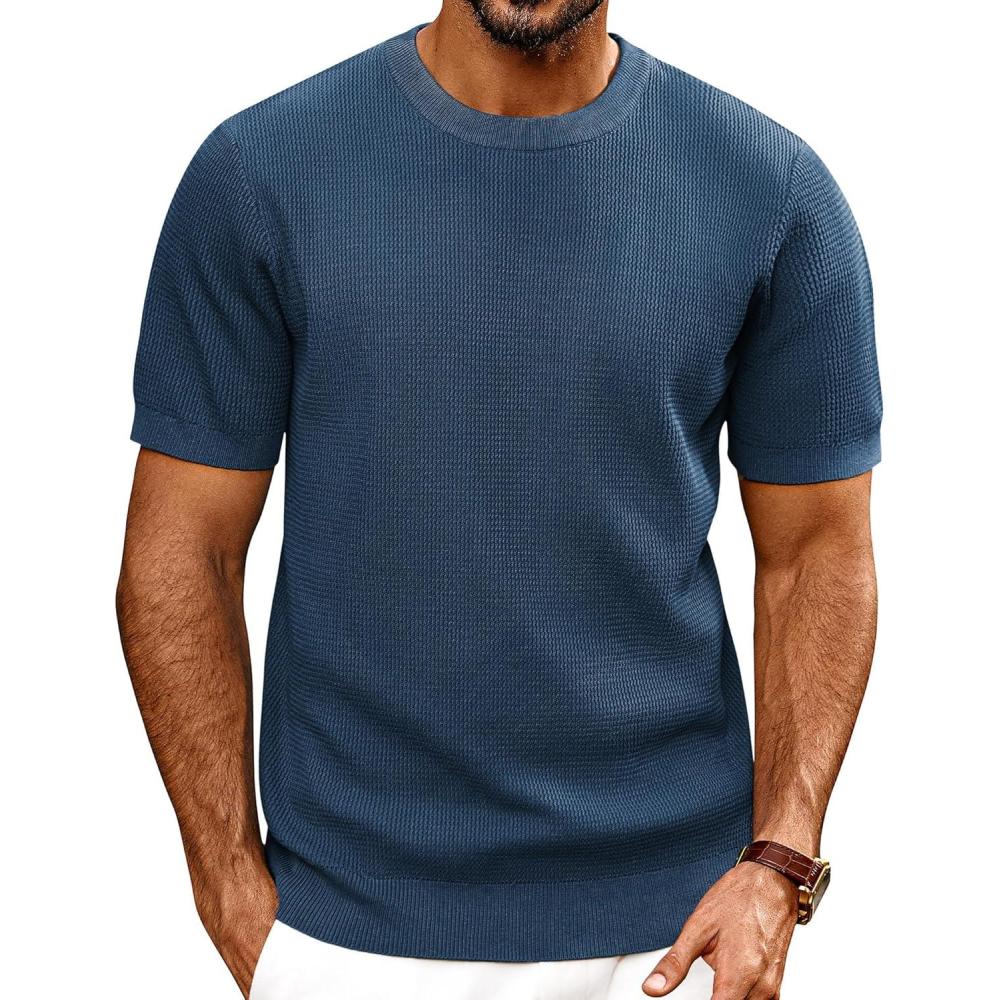 imagePJ PAUL JONES Mens TShirts Knit Short Sleeve Crewneck Shirt Casual Textured Pullover TeesNavy Blue