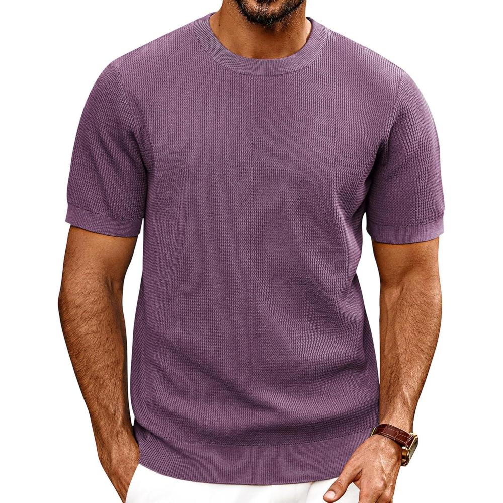 imagePJ PAUL JONES Mens TShirts Knit Short Sleeve Crewneck Shirt Casual Textured Pullover TeesPurple