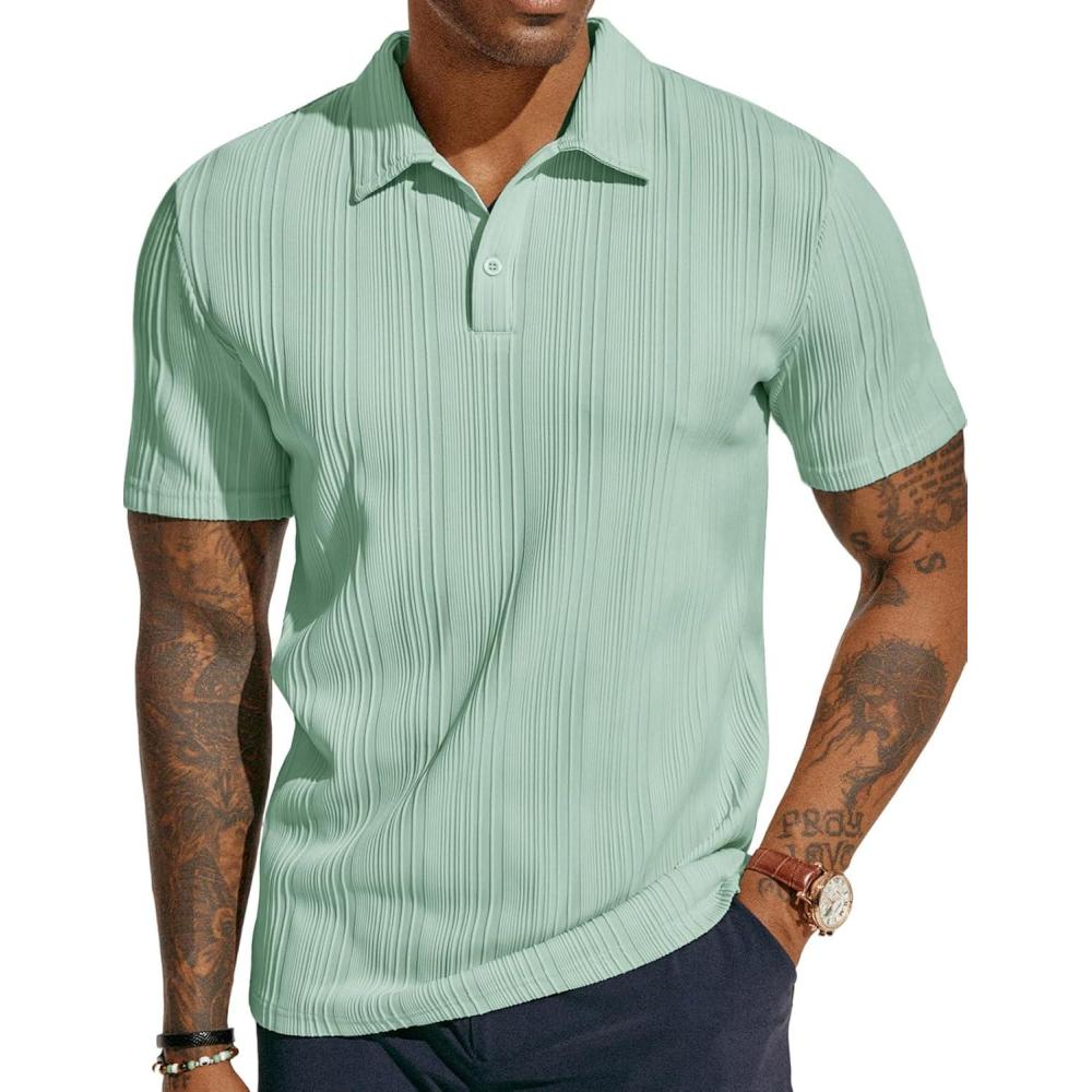 imagePJ PAUL JONES Mens Textured Knit Polo Shirts Regular Fit Stretchy Golf ShirtsMint Green
