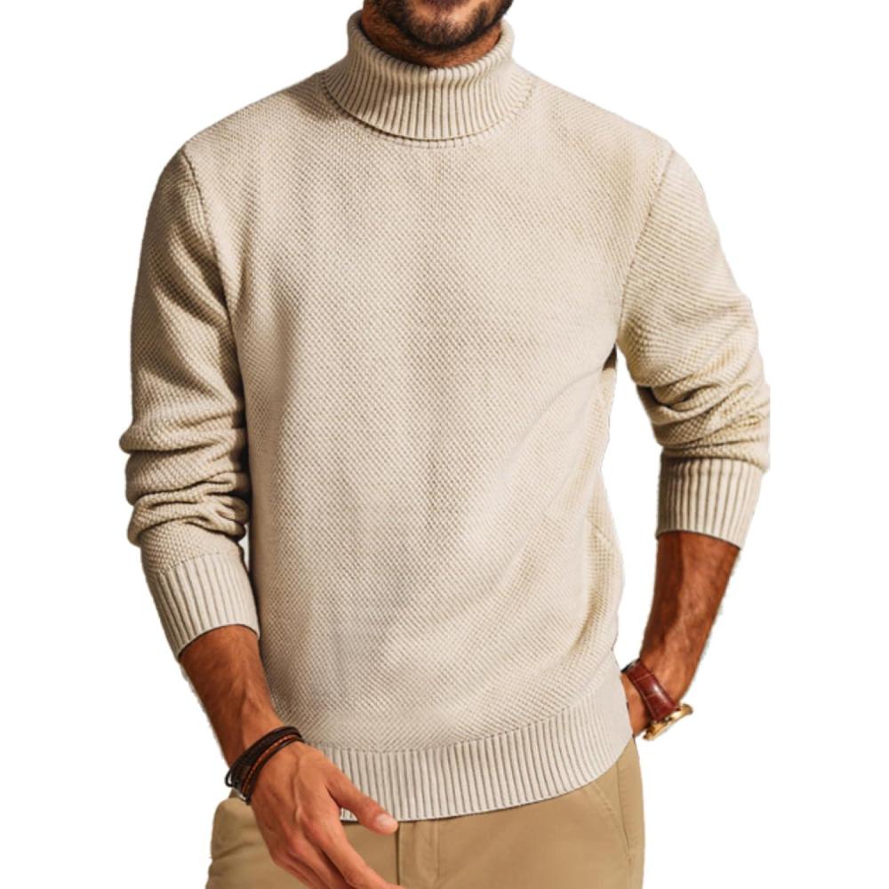 imagePJ PAUL JONES Mens Turtleneck Sweaters Long Sleeve Mock Neck Knit Sweaters Ribbed Slim Pullover SweaterApricot