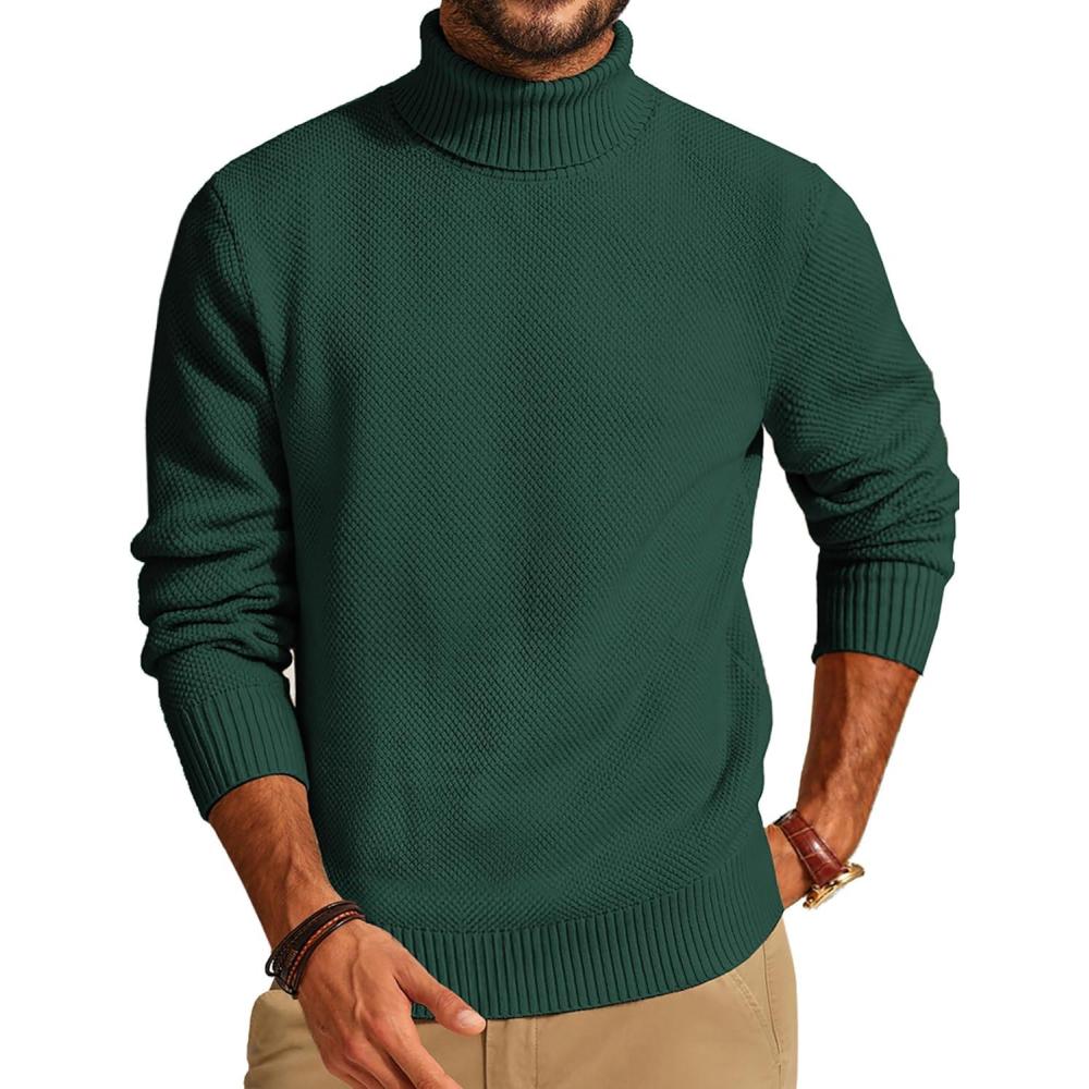 imagePJ PAUL JONES Mens Turtleneck Sweaters Long Sleeve Mock Neck Knit Sweaters Ribbed Slim Pullover SweaterDark Green