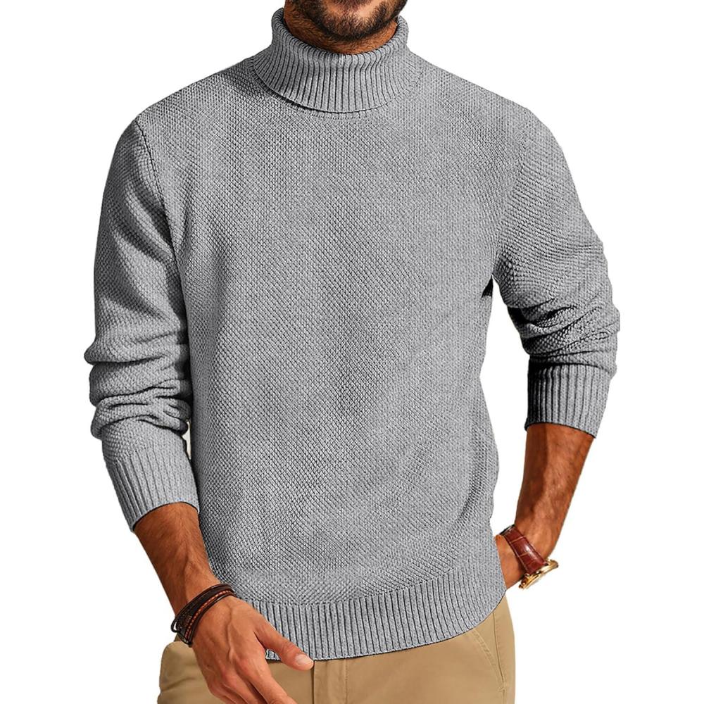 imagePJ PAUL JONES Mens Turtleneck Sweaters Long Sleeve Mock Neck Knit Sweaters Ribbed Slim Pullover SweaterLight Grey