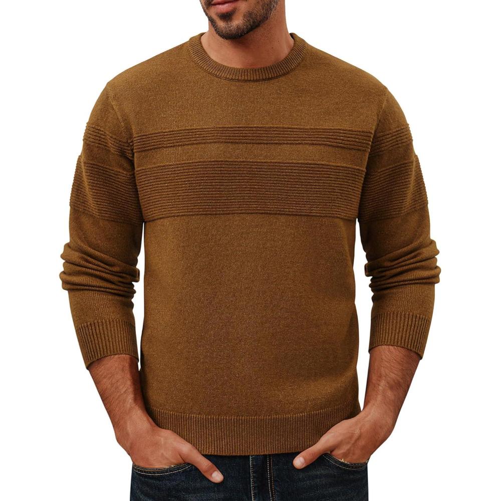 imagePJ PAUL JONES Sweaters for Men Casual Crewneck Pullover Sweater Knit Textured SweatersCoffee
