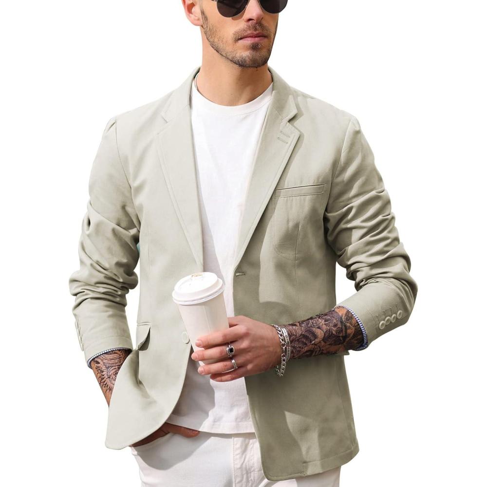 imagePJ Paul Jones Mens Cotton Twill Blazer Jacket Lightweight Casual Slim Fit Sport CoatApricot