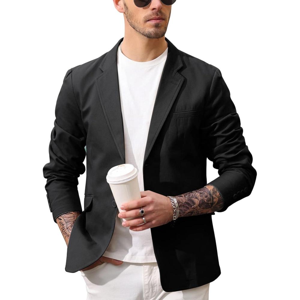 imagePJ Paul Jones Mens Cotton Twill Blazer Jacket Lightweight Casual Slim Fit Sport CoatBlack