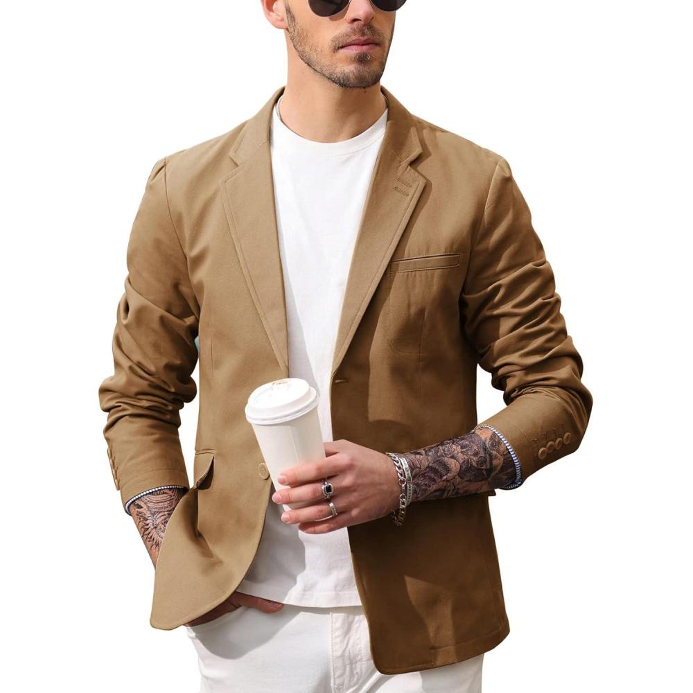 imagePJ Paul Jones Mens Cotton Twill Blazer Jacket Lightweight Casual Slim Fit Sport CoatBrown
