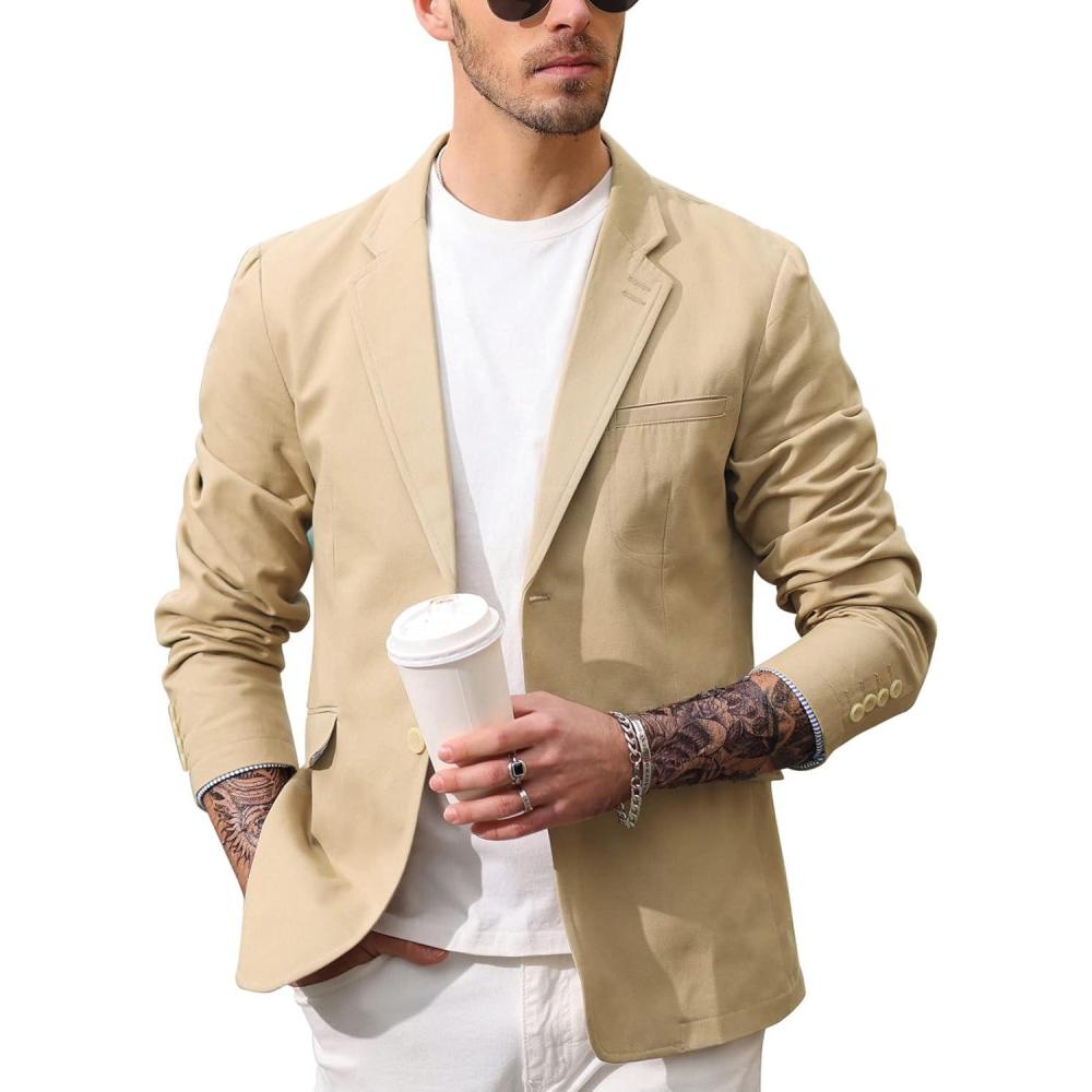 imagePJ Paul Jones Mens Cotton Twill Blazer Jacket Lightweight Casual Slim Fit Sport CoatKhaki