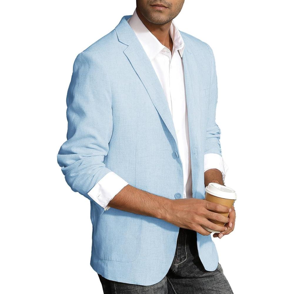 imagePJ Paul Jones Mens Cotton Twill Blazer Jacket Lightweight Casual Slim Fit Sport CoatLight Blue