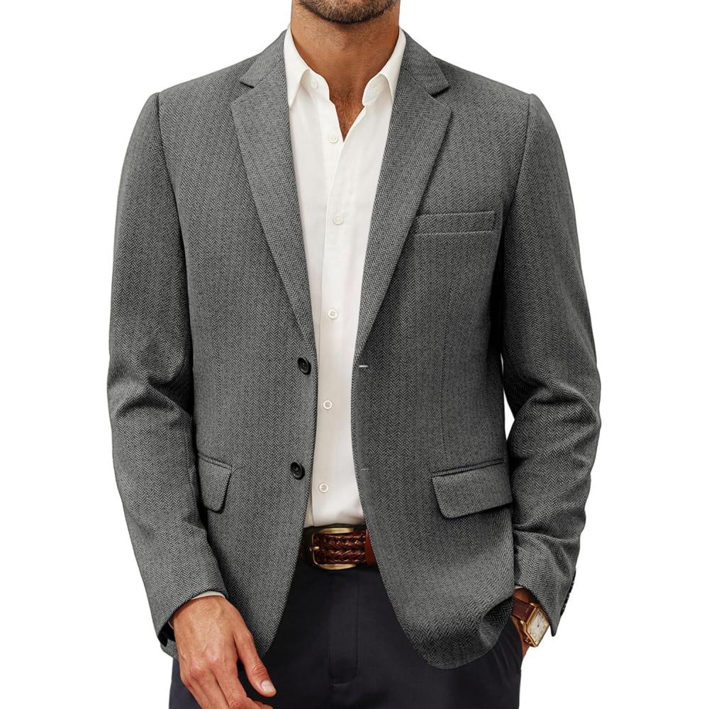 imagePJ Paul Jones Mens Herringbone Blazer Jacket Lightweight Casual Knit Sport CoatBlack