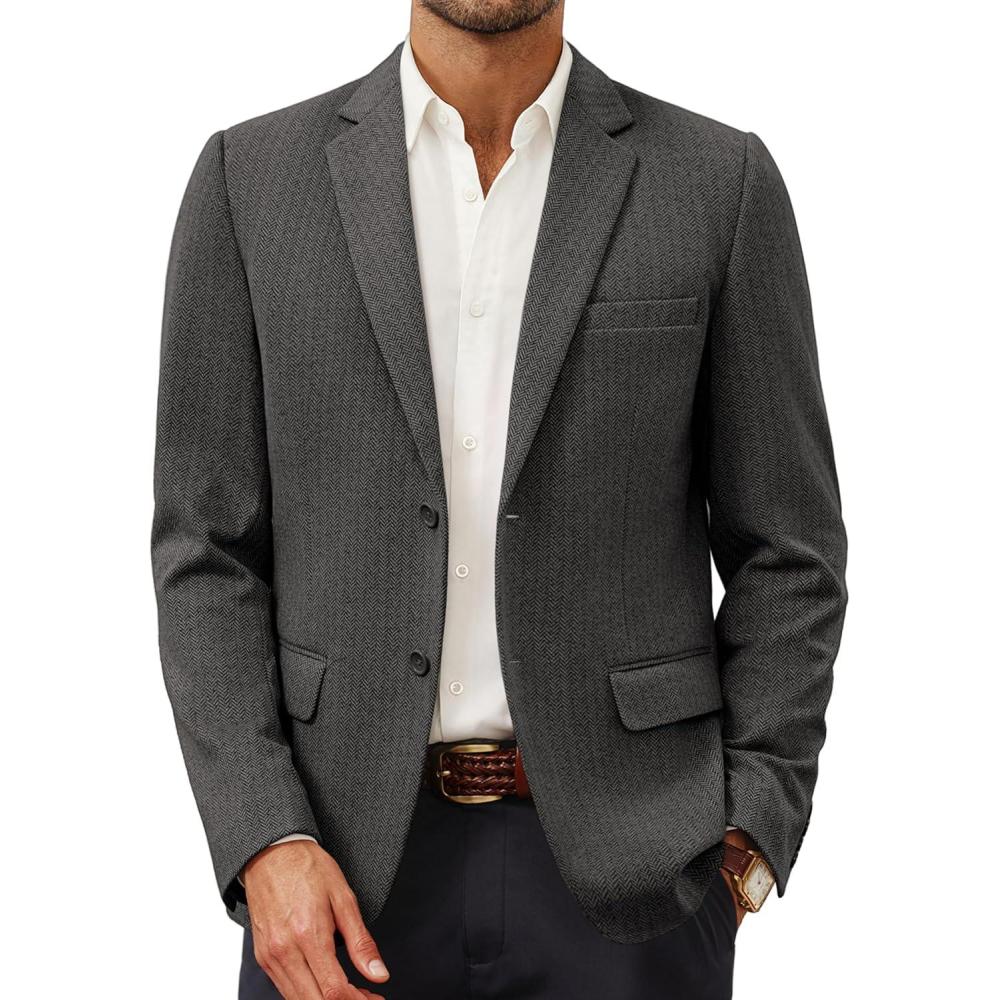 imagePJ Paul Jones Mens Herringbone Blazer Jacket Lightweight Casual Knit Sport CoatBlack Grey